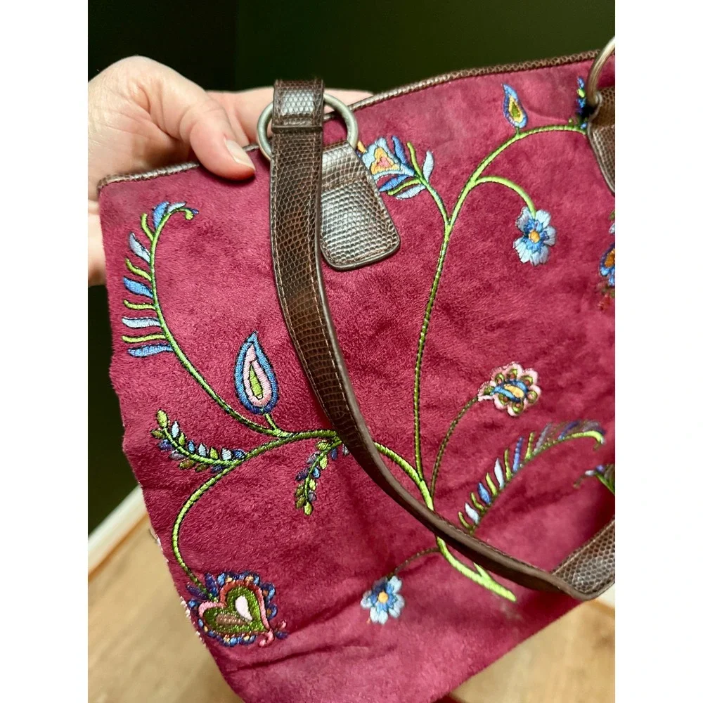 Bueno‎ Floral Embroidered Suede Shoulder Bag